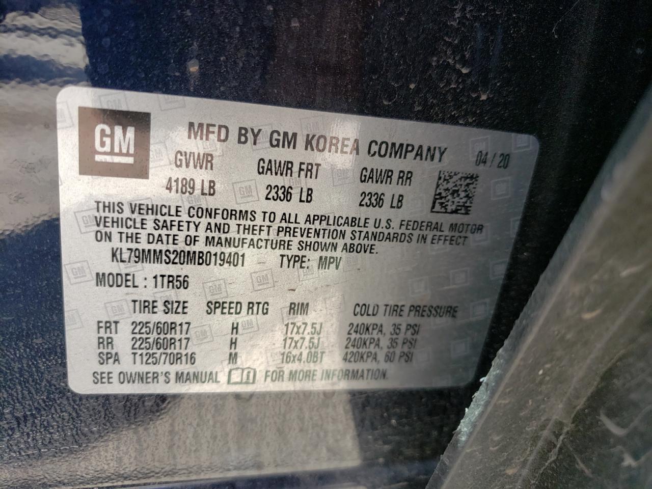 Photo 10 from auction – 2021 CHEVROLET TRAILBLAZE with VIN KL79MMS20MB019401