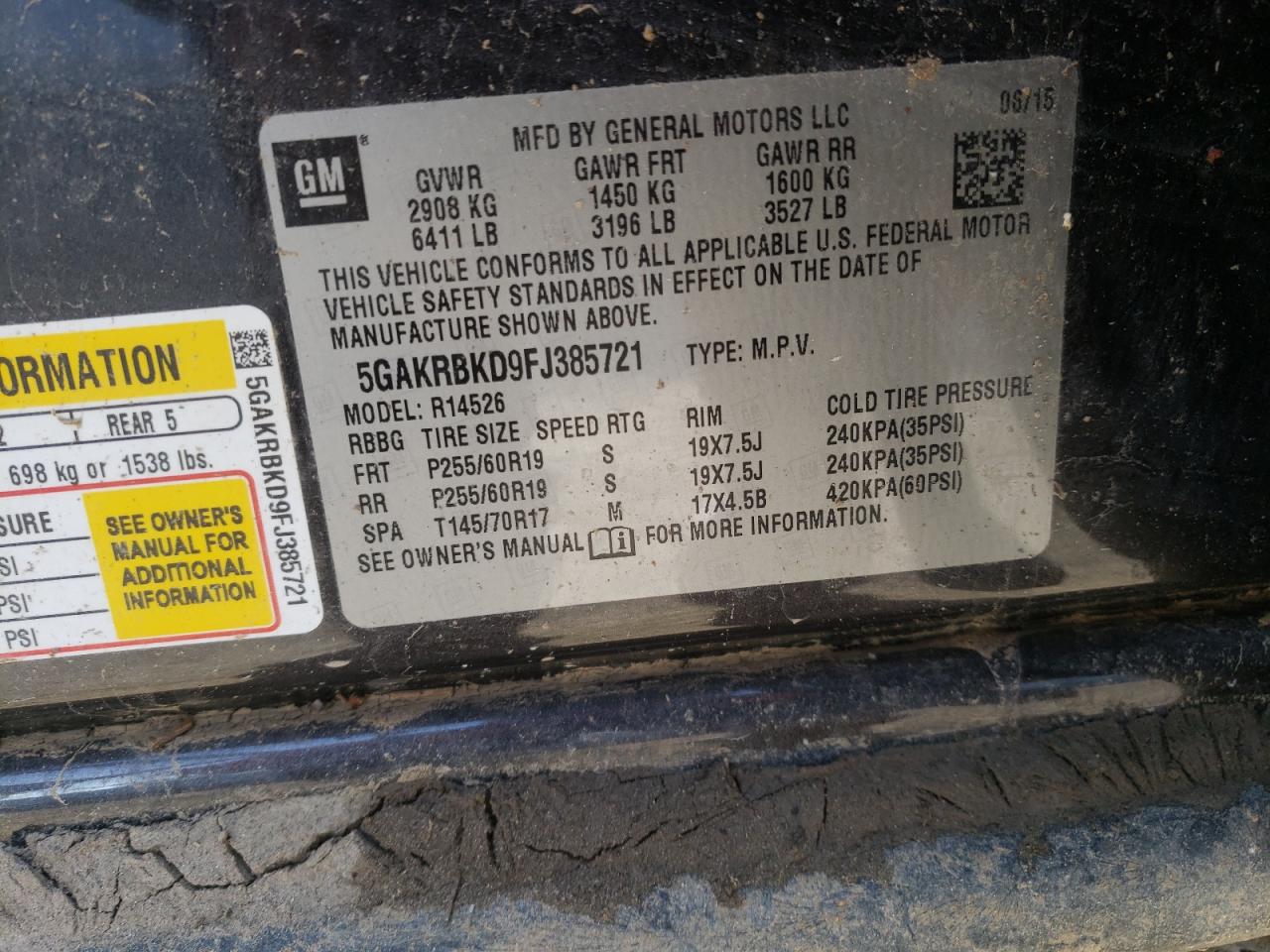 Photo 10 from auction – 2015 BUICK ENCLAVE with VIN 5GAKRBKD9FJ385721