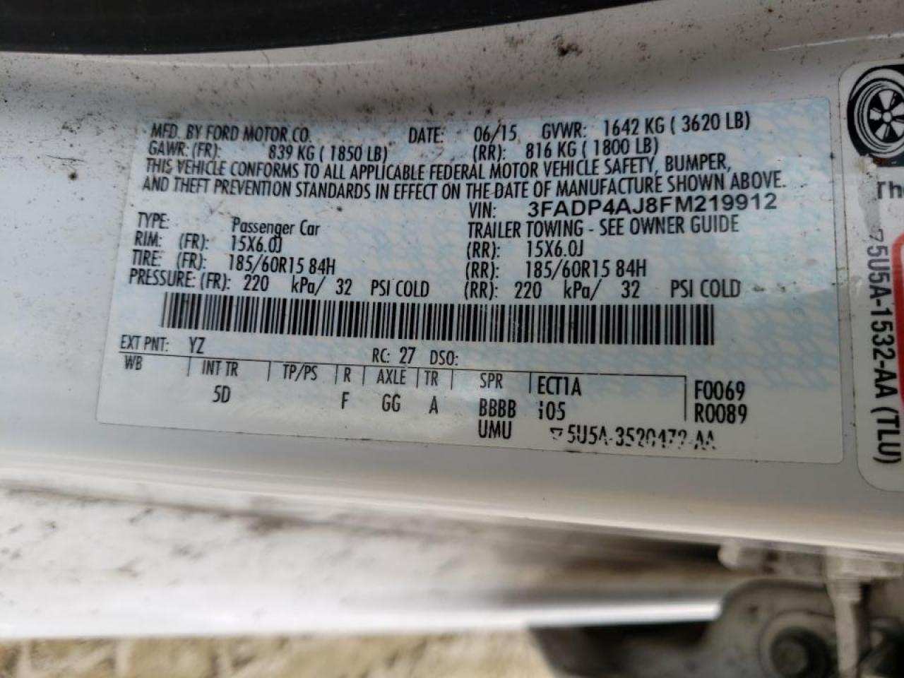 Photo 10 from auction – 2015 FORD FIESTA S with VIN 3FADP4AJ8FM219912