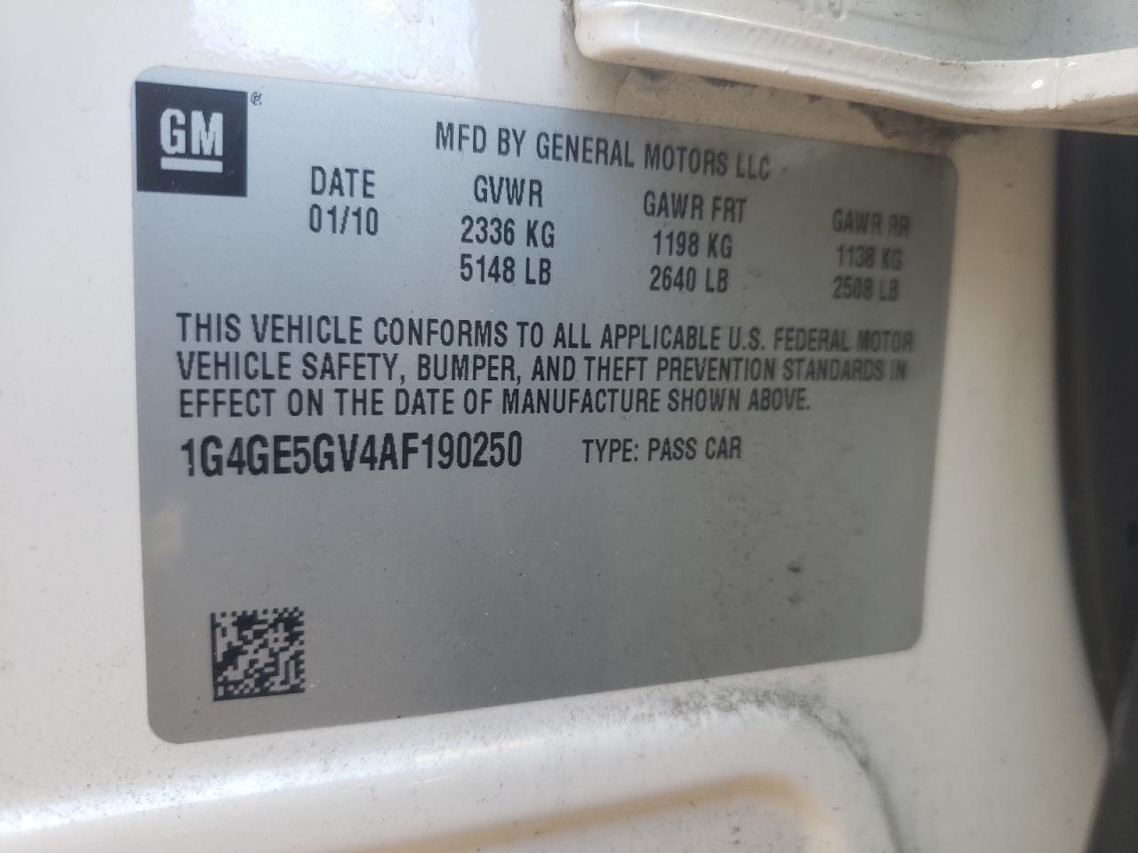 Photo 10 from auction – 2010 BUICK LACROSSE C with VIN 1G4GE5GV4AF190250