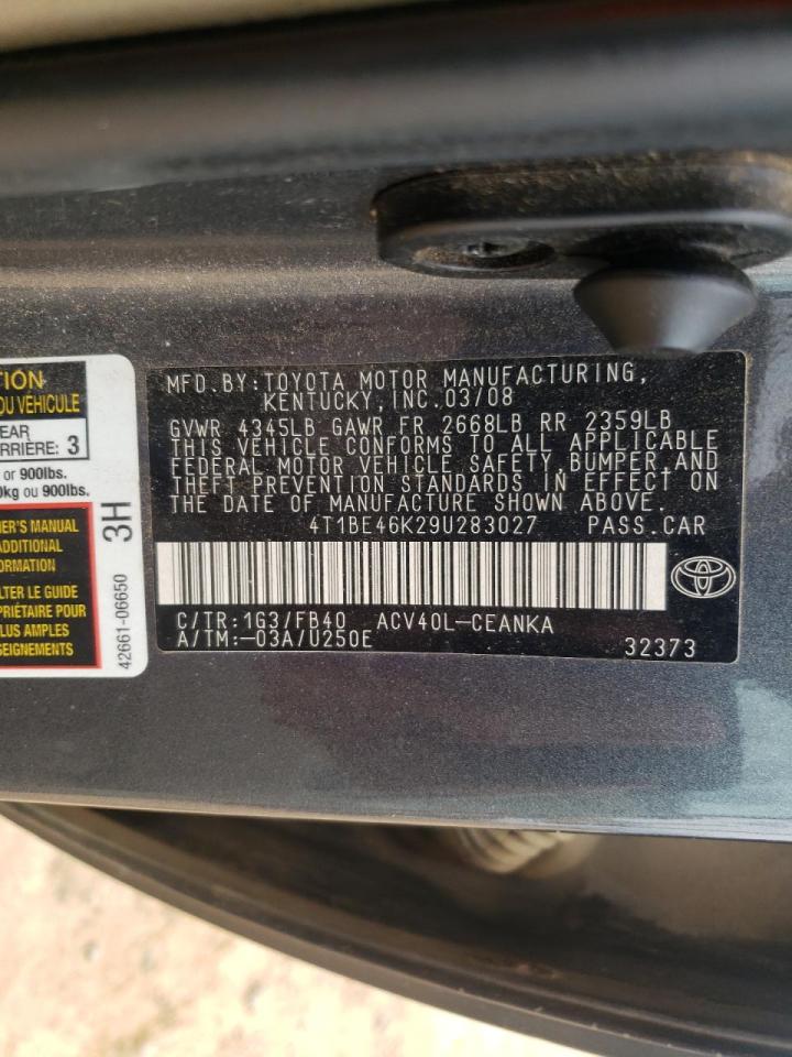 Photo 10 from auction – 2009 TOYOTA CAMRY BASE with VIN 4T1BE46K29U283027
