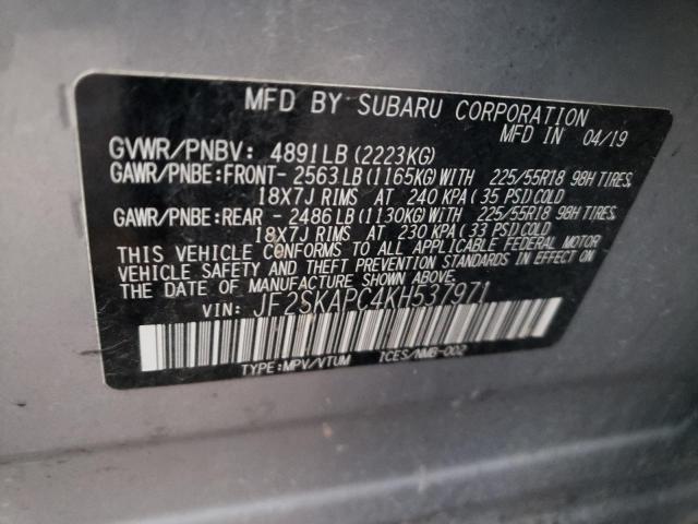 Photo 10 from auction – 2019 SUBARU FORESTER S with VIN JF2SKAPC4KH537971