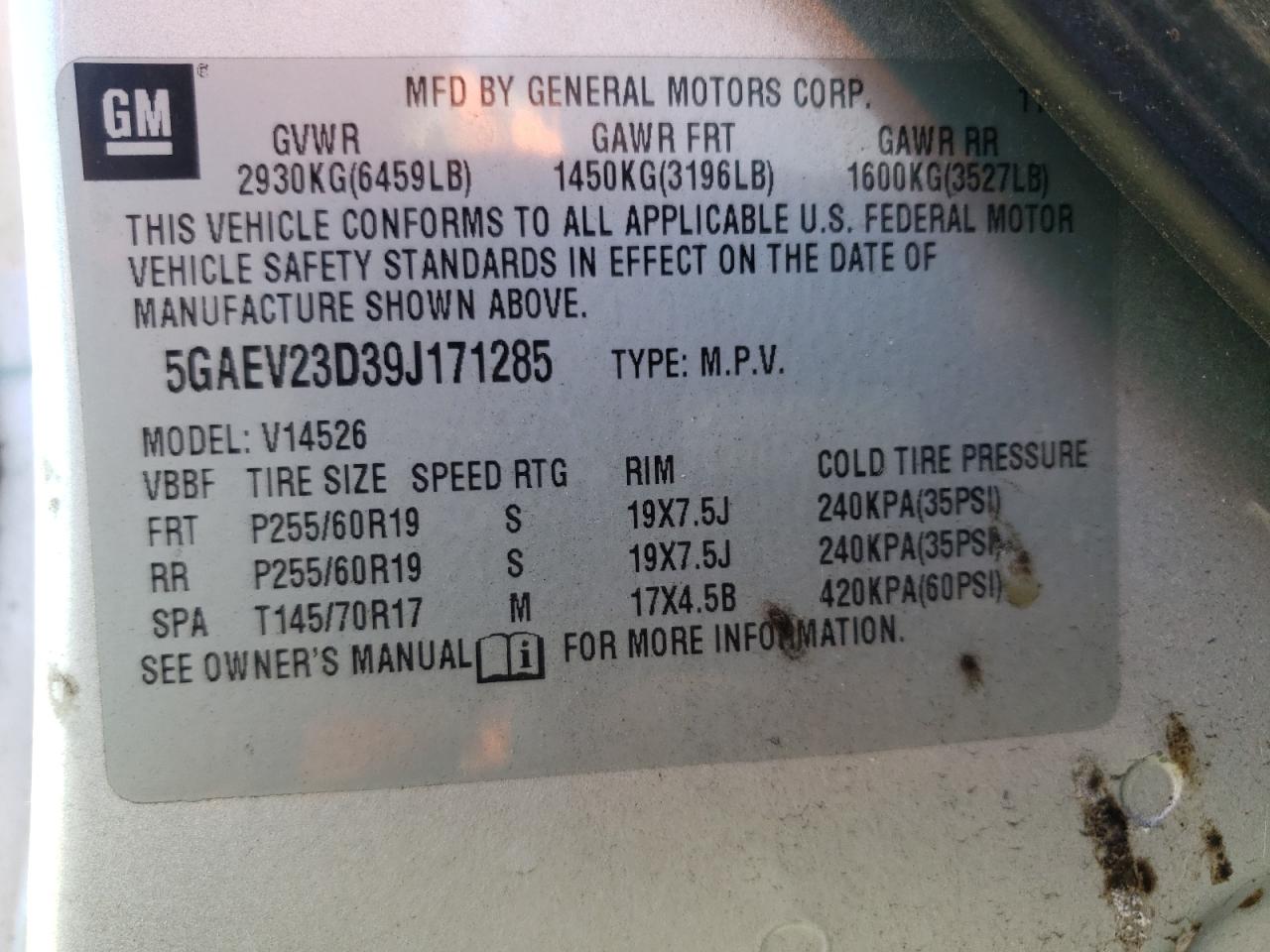 Photo 10 from auction – 2009 BUICK ENCLAVE CX with VIN 5GAEV23D39J171285