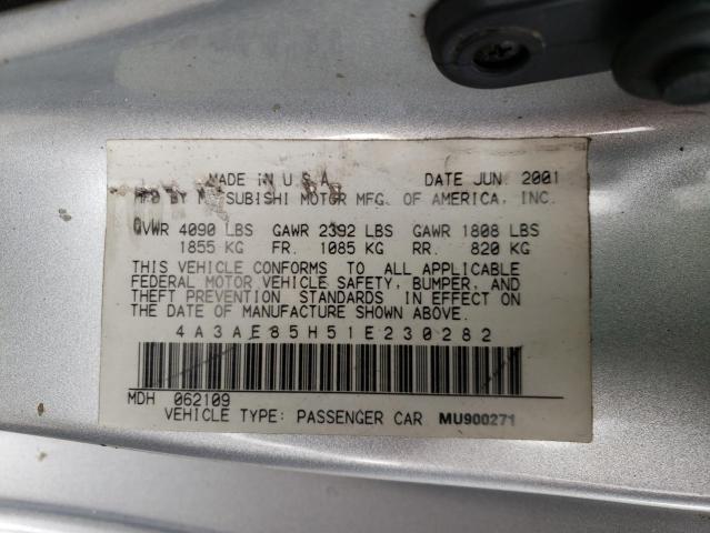 Photo 10 from auction – 2001 MITSUBISHI ECLIPSE SP with VIN 4A3AE85H51E230282