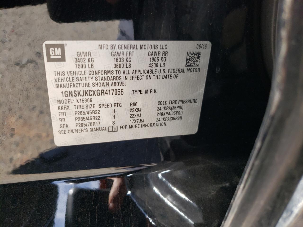 Photo 10 from auction – 2016 CHEVROLET SUBURBAN K with VIN 1GNSKJKCXGR417056