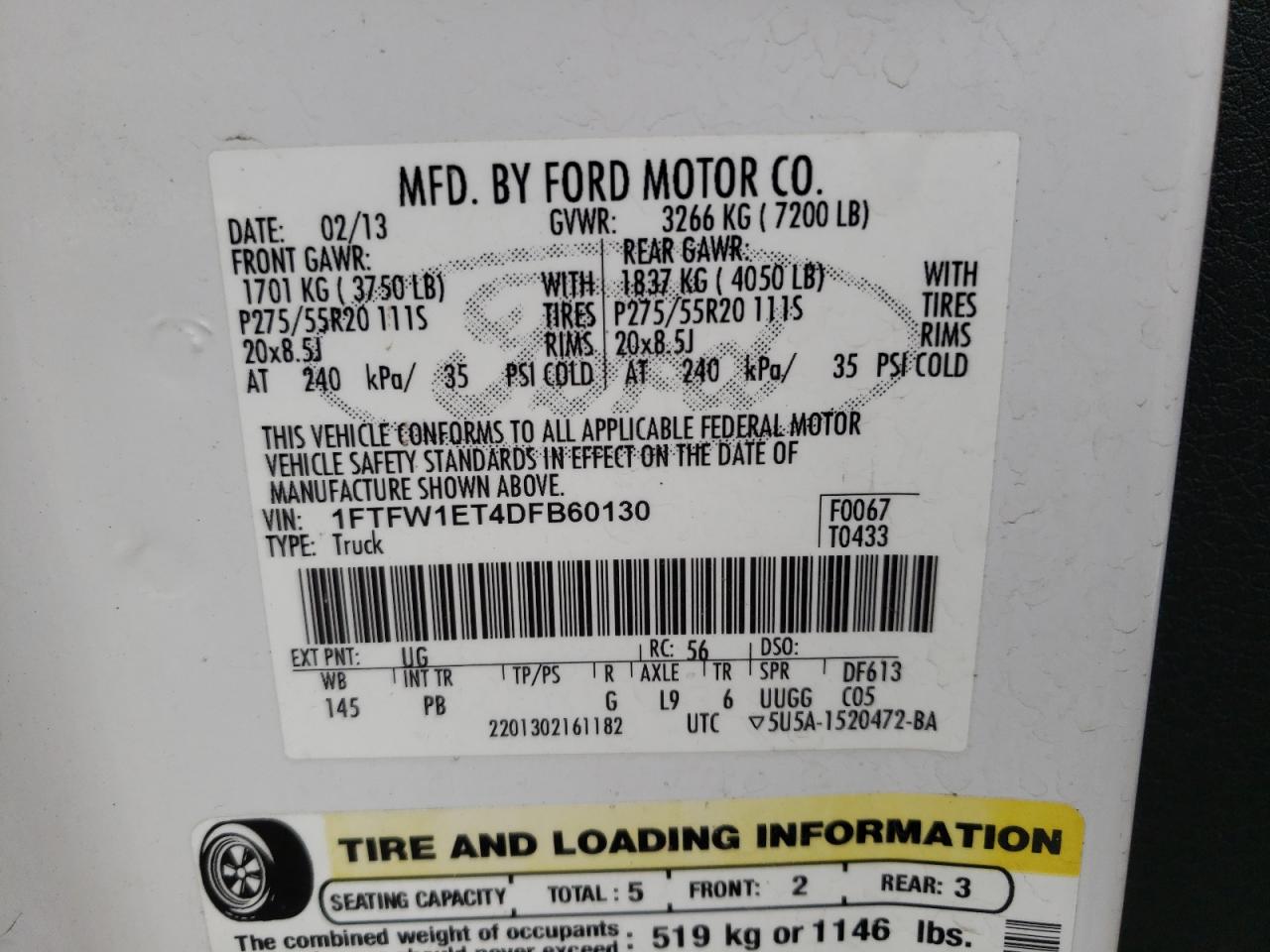 Photo 10 from auction – 2013 FORD F150 SUPER with VIN 1FTFW1ET4DFB60130
