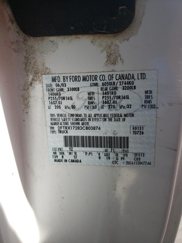 Photo 10 from auction – 2003 FORD F150 with VIN 2FTRX17283CB03874
