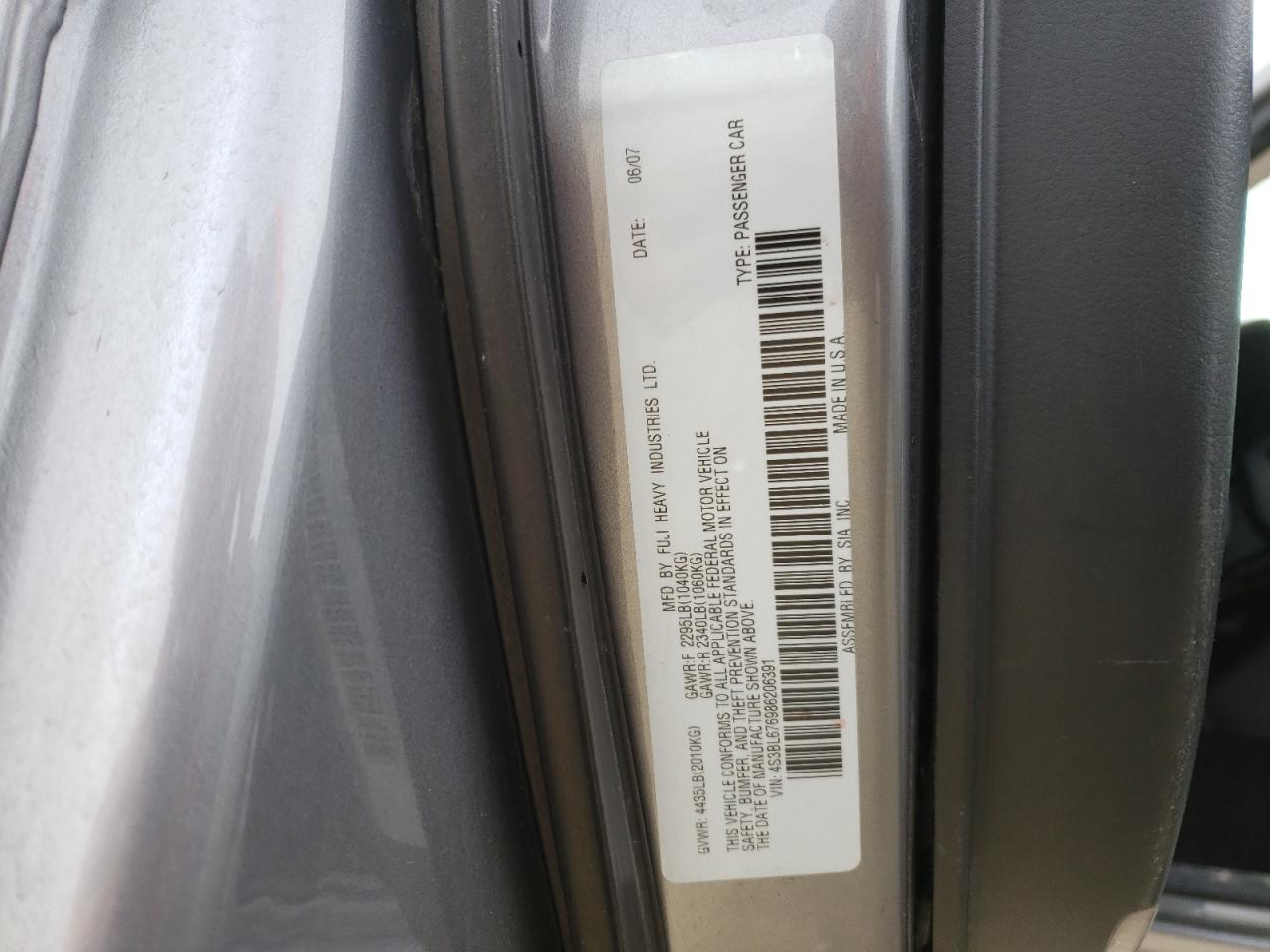 Photo 10 from auction – 2008 SUBARU LEGACY GT with VIN 4S3BL676986206391