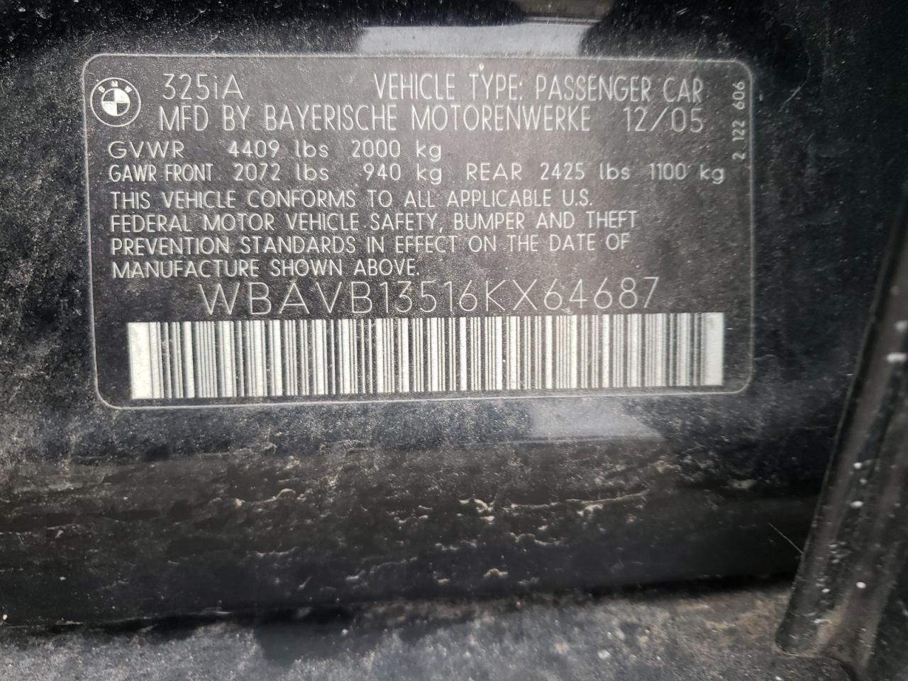 Photo 10 from auction – 2006 BMW 325 I with VIN WBAVB13516KX64687