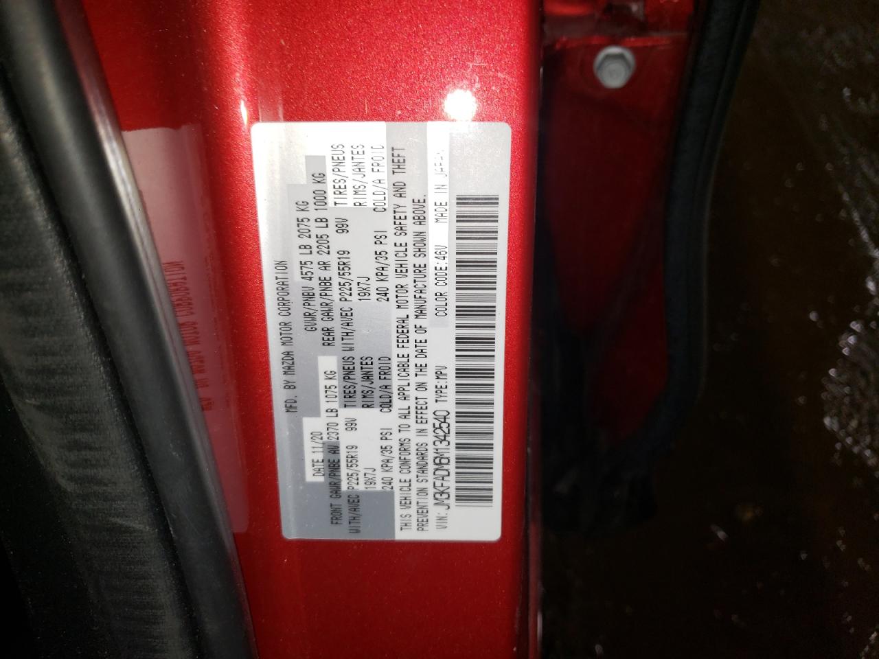 Photo 10 from auction – 2021 MAZDA CX-5 GRAND with VIN JM3KFADM6M1342540