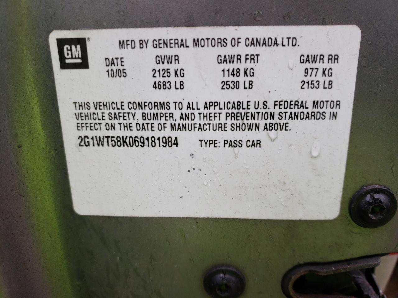 Photo 10 from auction – 2006 CHEVROLET IMPALA LT with VIN 2G1WT58K069181984
