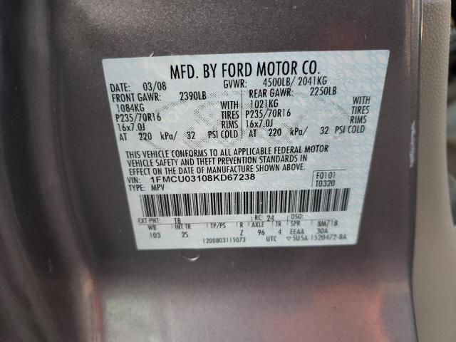 Photo 10 from auction – 2008 FORD ESCAPE XLT with VIN 1FMCU03108KD67238