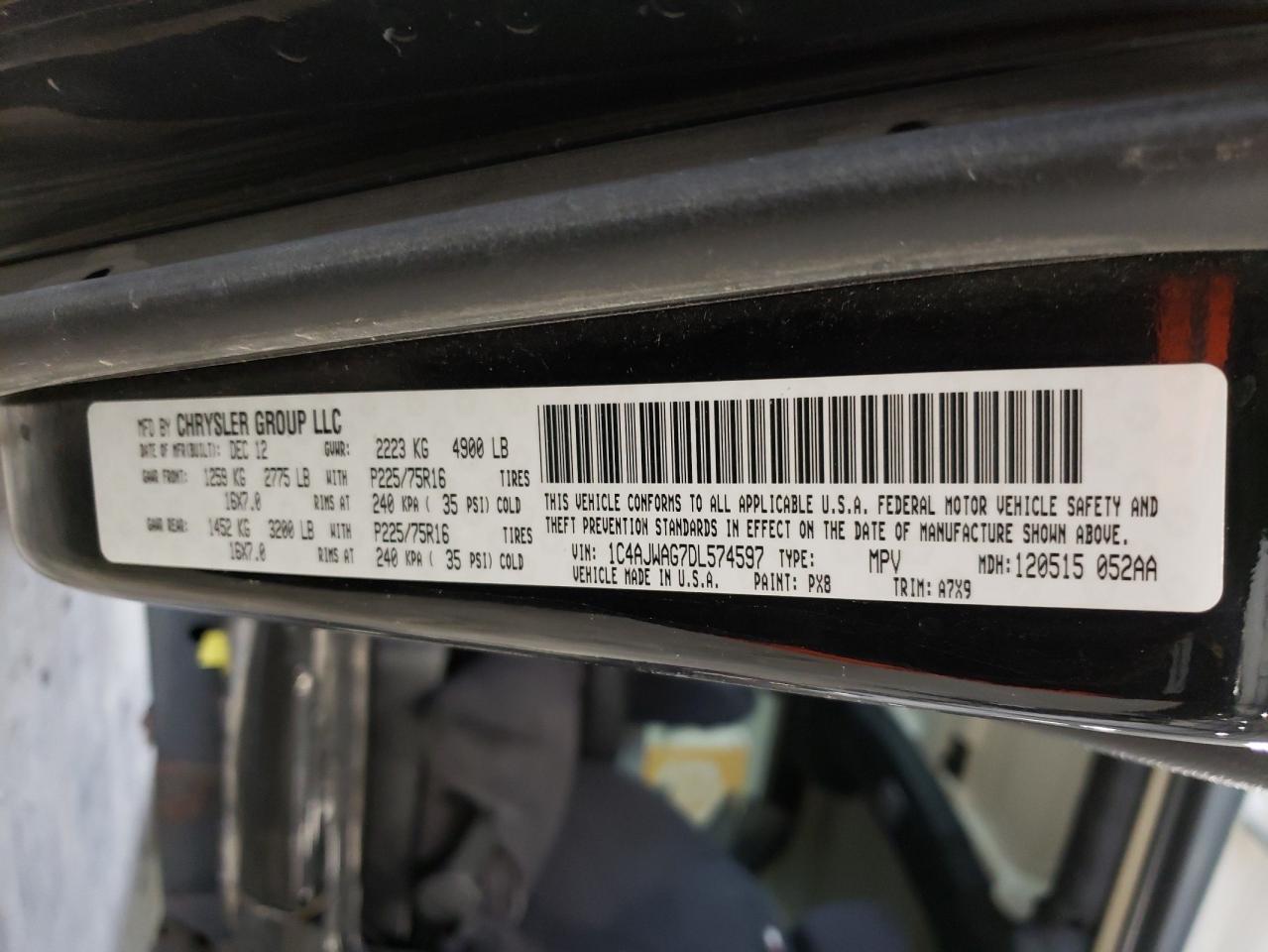 Photo 10 from auction – 2013 JEEP WRANGLER S with VIN 1C4AJWAG7DL574597