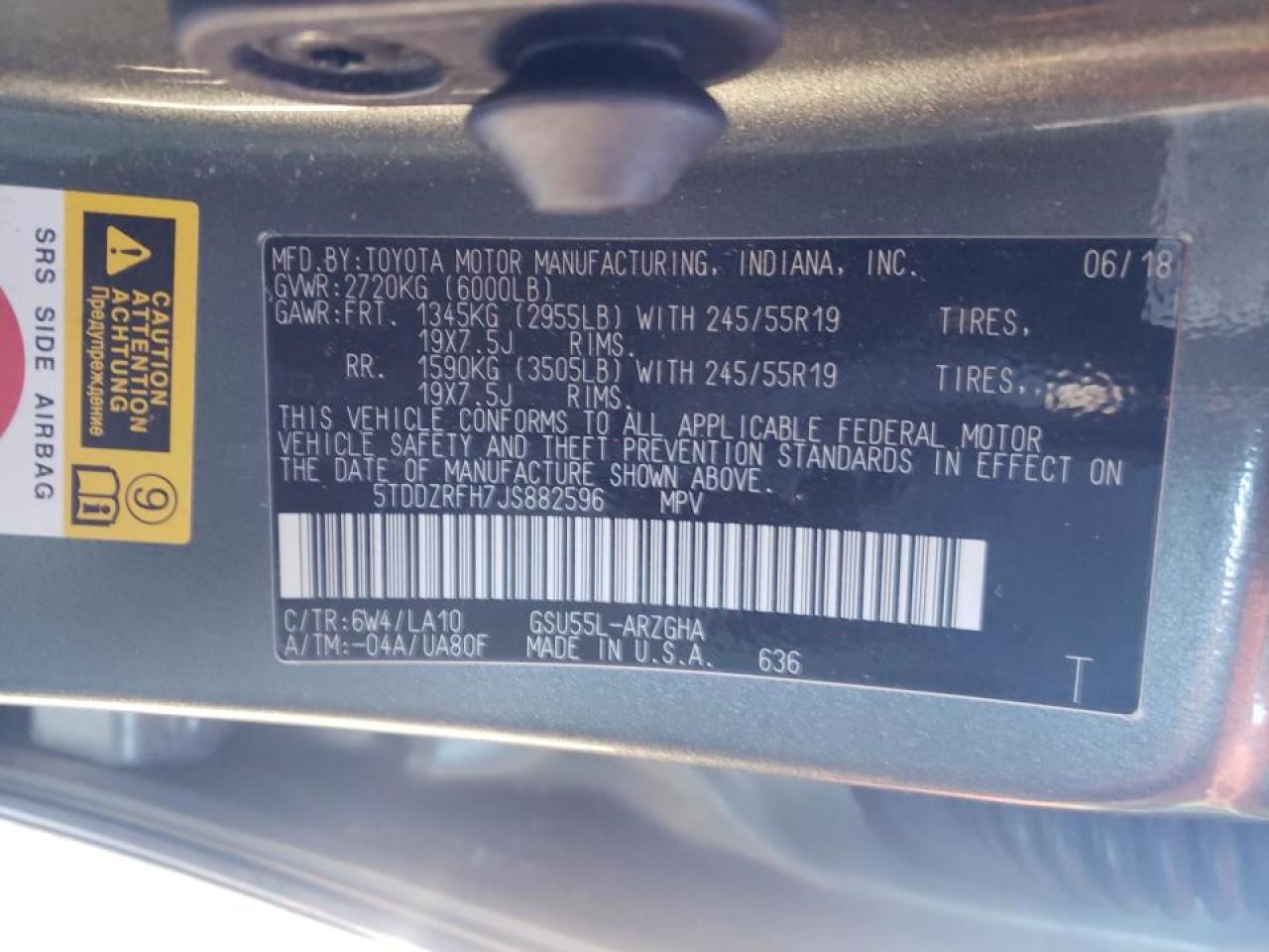 Photo 10 from auction – 2018 TOYOTA HIGHLANDER with VIN 5TDDZRFH7JS882596