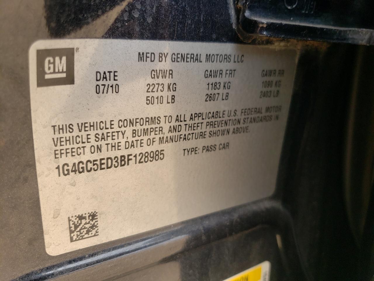 Photo 10 from auction – 2011 BUICK LACROSSE C with VIN 1G4GC5ED3BF128985