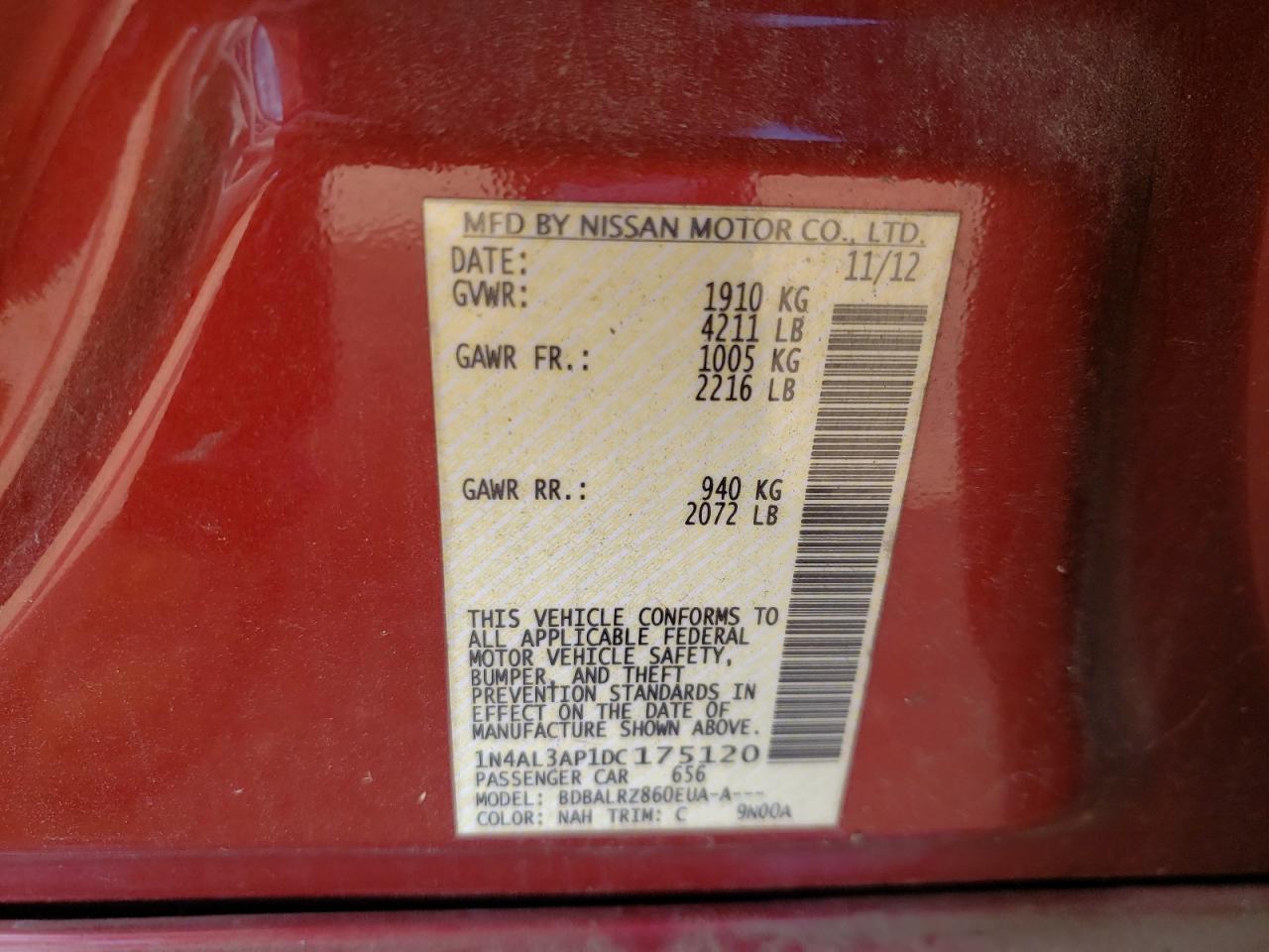 Photo 10 from auction – 2013 NISSAN ALTIMA 2.5 with VIN 1N4AL3AP1DC175120