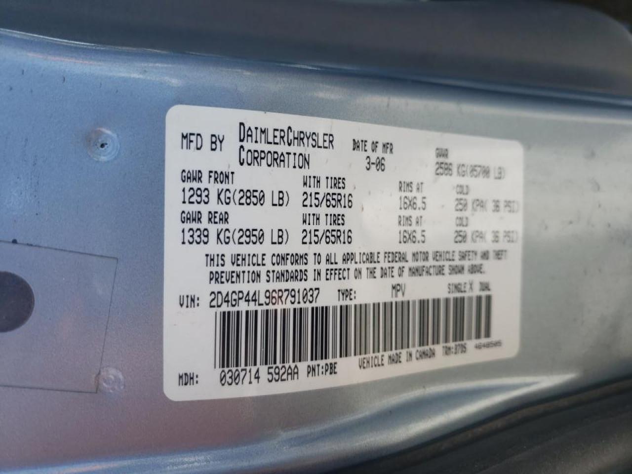 Photo 10 from auction – 2006 DODGE GRAND CARA with VIN 2D4GP44L96R791037
