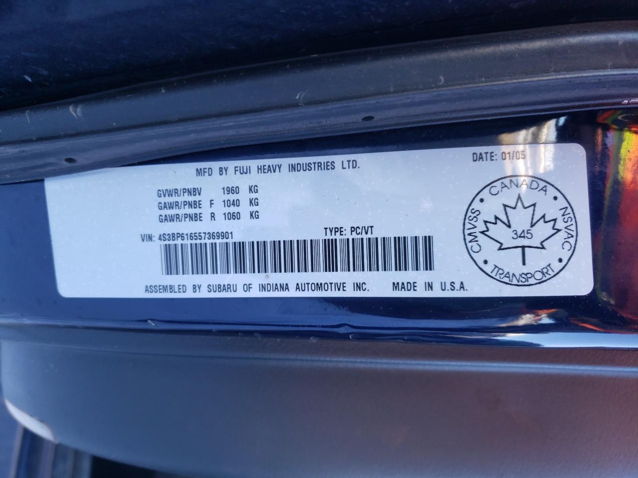 Photo 10 from auction – 2005 SUBARU LEGACY 2.5 with VIN 4S3BP616557369901