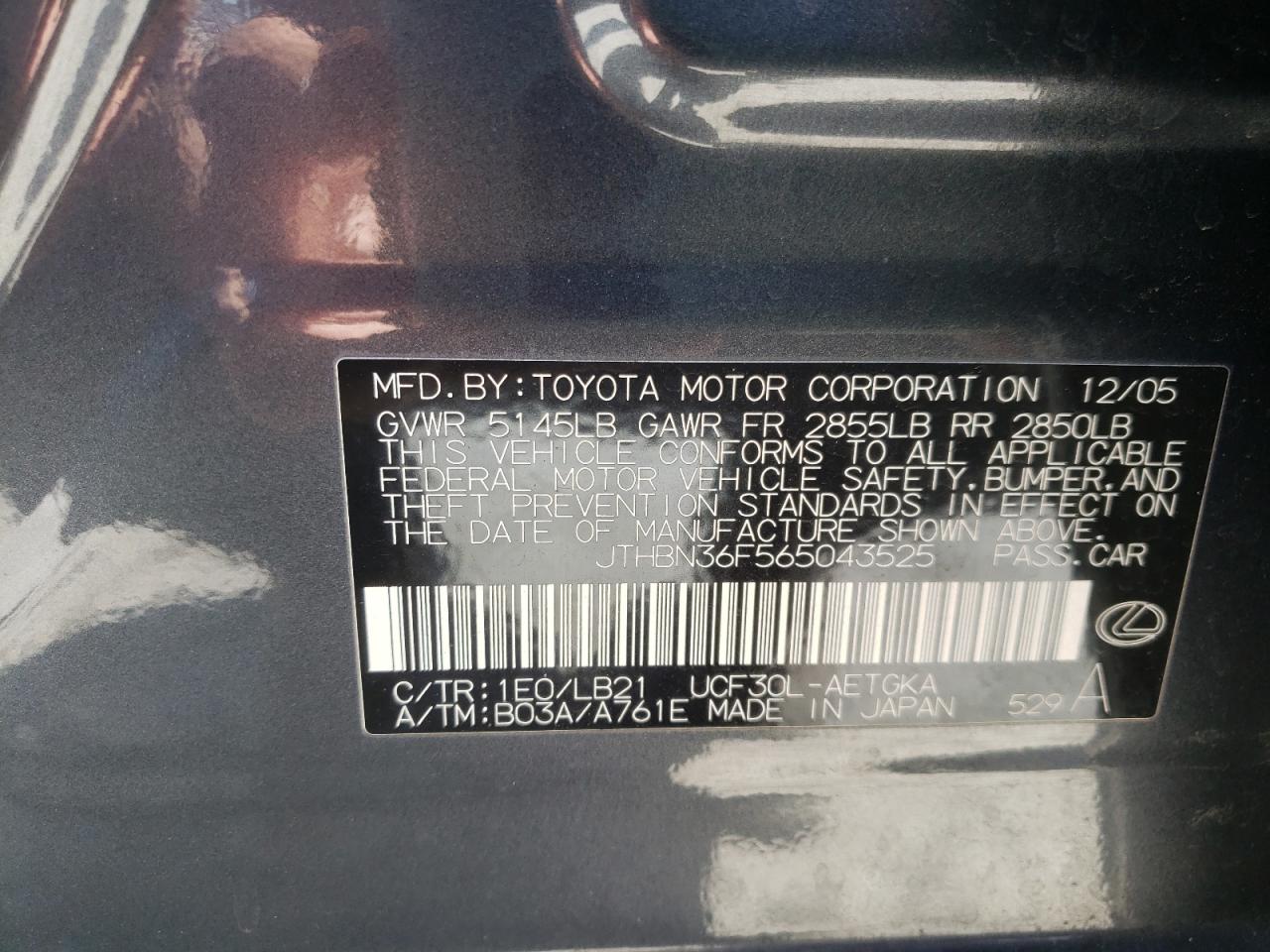 Photo 10 from auction – 2006 LEXUS LS 430 with VIN JTHBN36F565043525