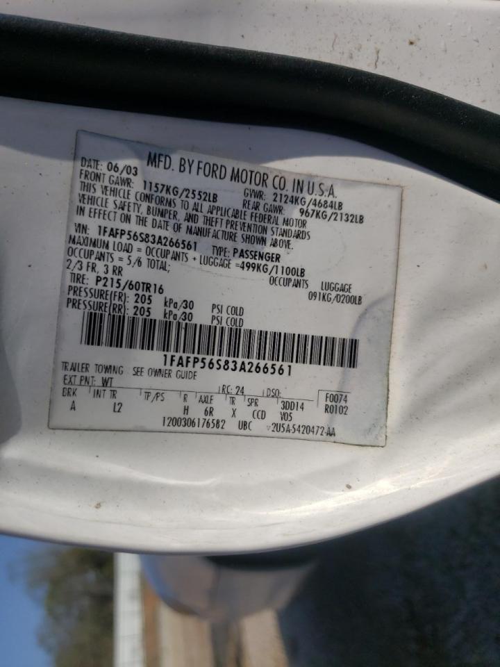 Photo 10 from auction – 2003 FORD TAURUS SEL with VIN 1FAFP56S83A266561