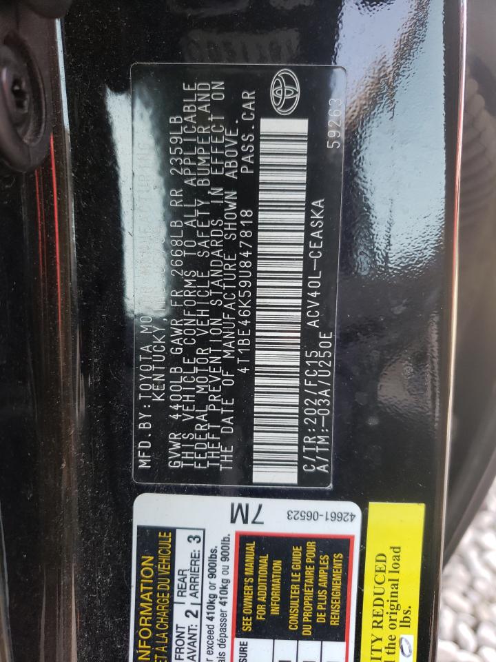Photo 10 from auction – 2009 TOYOTA CAMRY BASE with VIN 4T1BE46K59U847818