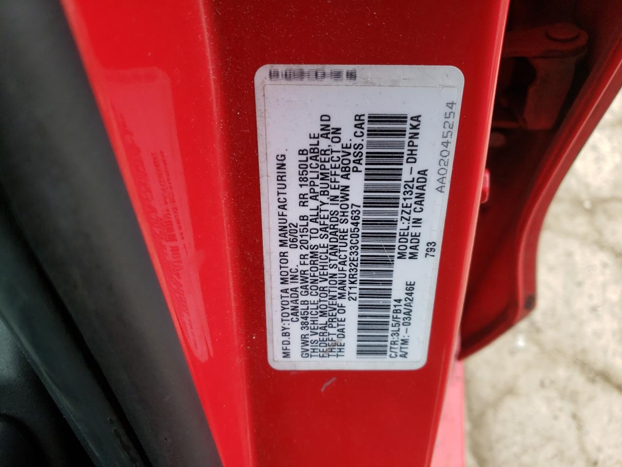 Photo 10 from auction – 2003 TOYOTA COROLLA MA with VIN 2T1KR32E33C054637