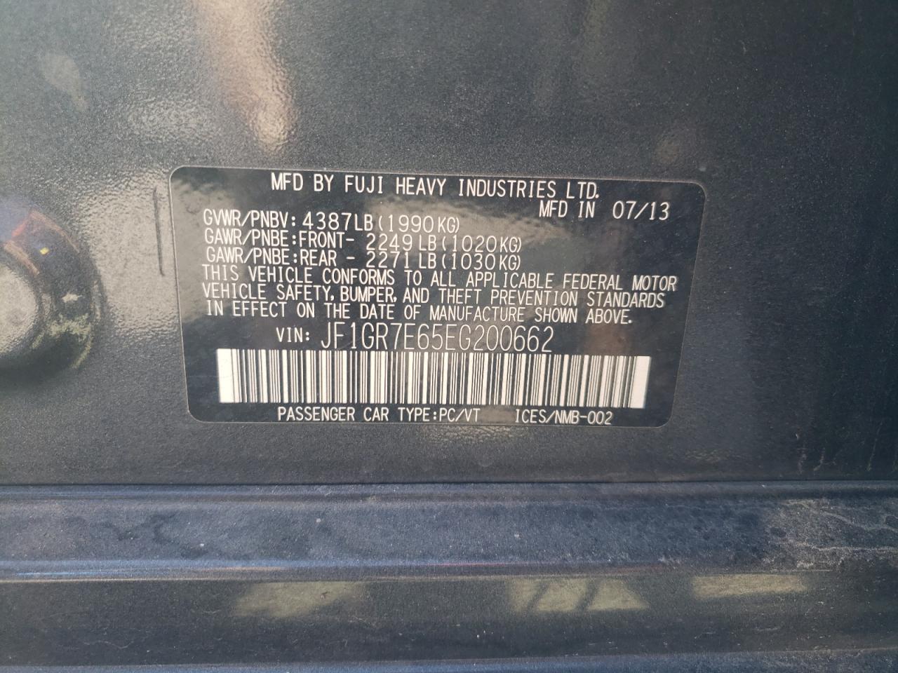 Photo 10 from auction – 2014 SUBARU IMPREZA WR with VIN JF1GR7E65EG200662