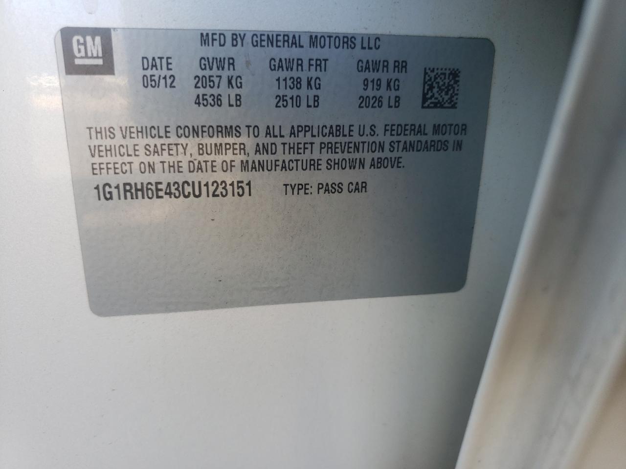 Photo 10 from auction – 2012 CHEVROLET VOLT with VIN 1G1RH6E43CU123151