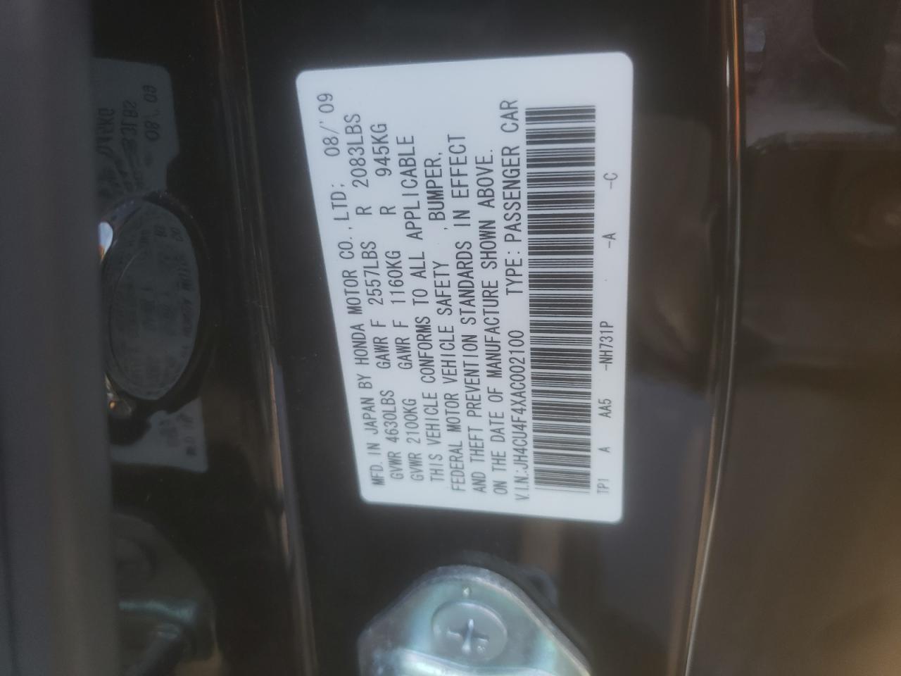 Photo 10 from auction – 2010 ACURA TSX with VIN JH4CU4F4XAC002100