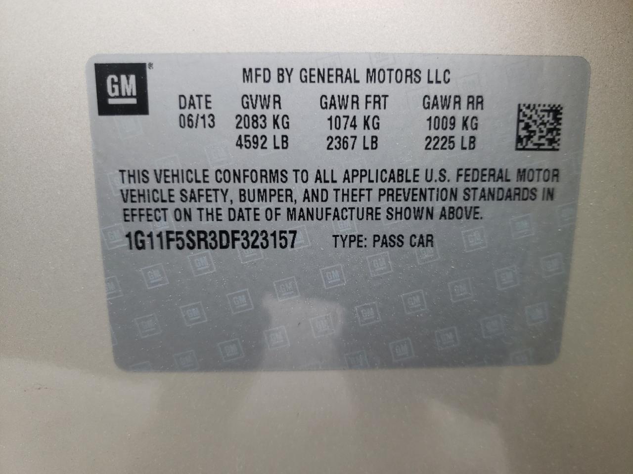 Photo 10 from auction – 2013 CHEVROLET MALIBU 2LT with VIN 1G11F5SR3DF323157