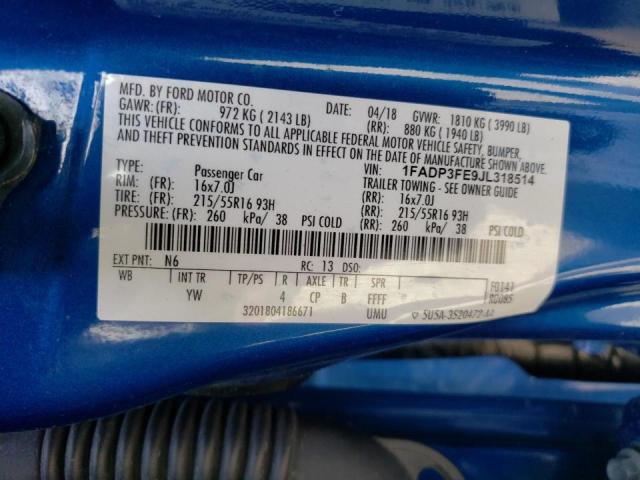 Photo 10 from auction – 2018 FORD FOCUS SE with VIN 1FADP3FE9JL318514