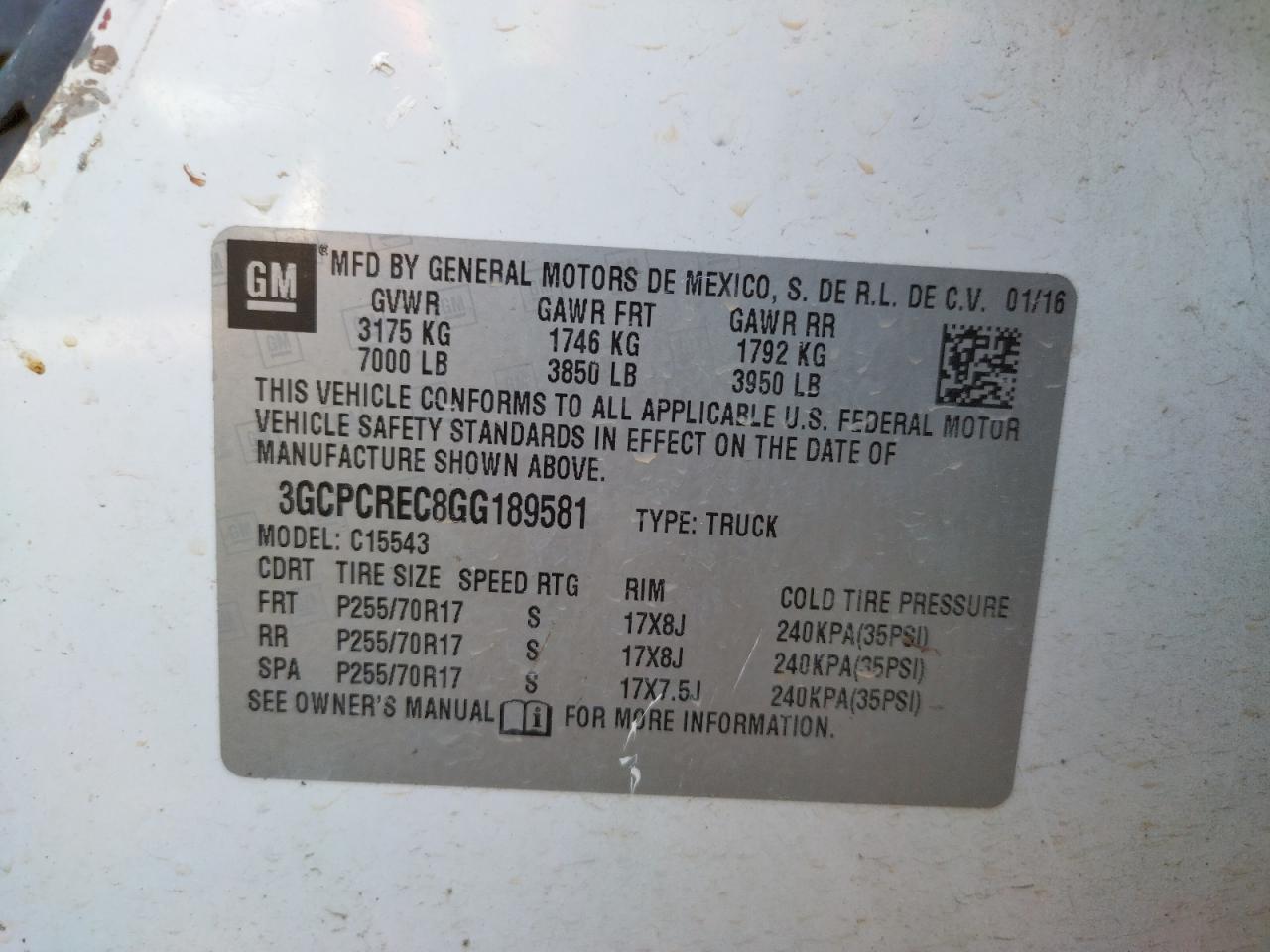 Photo 10 from auction – 2016 CHEVROLET SILVERADO with VIN 3GCPCREC8GG189581