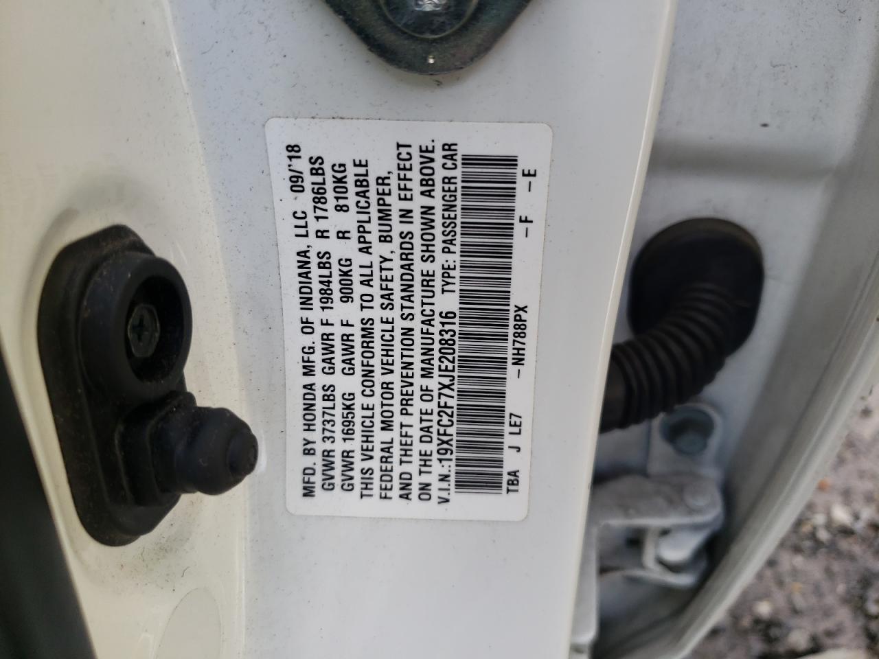 Photo 10 from auction – 2018 HONDA CIVIC EX with VIN 19XFC2F7XJE208316