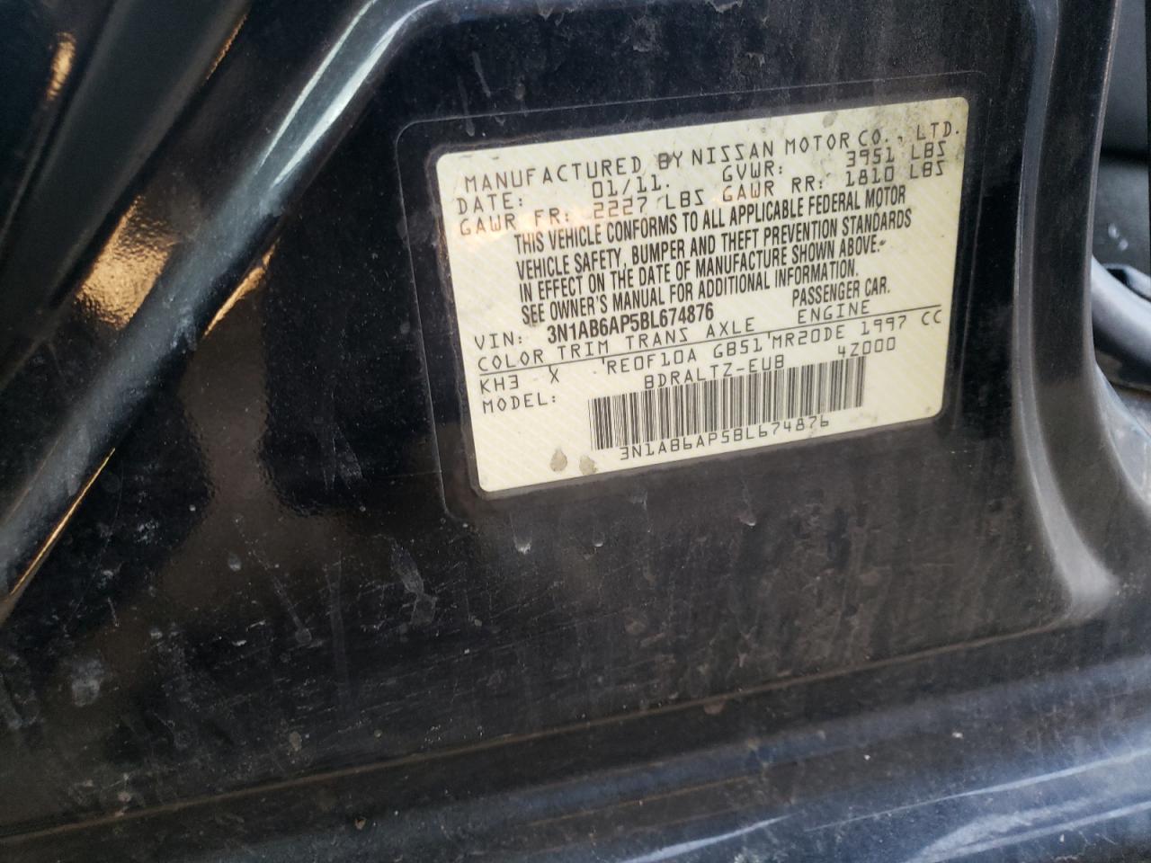 Photo 10 from auction – 2011 NISSAN SENTRA 2.0 with VIN 3N1AB6AP5BL674876