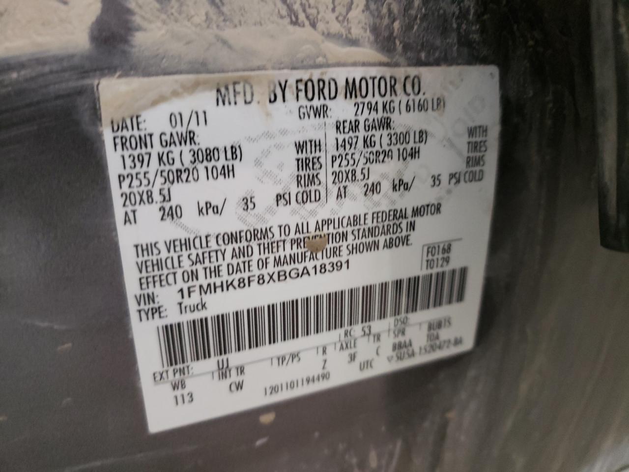 Photo 10 from auction – 2011 FORD EXPLORER L with VIN 1FMHK8F8XBGA18391