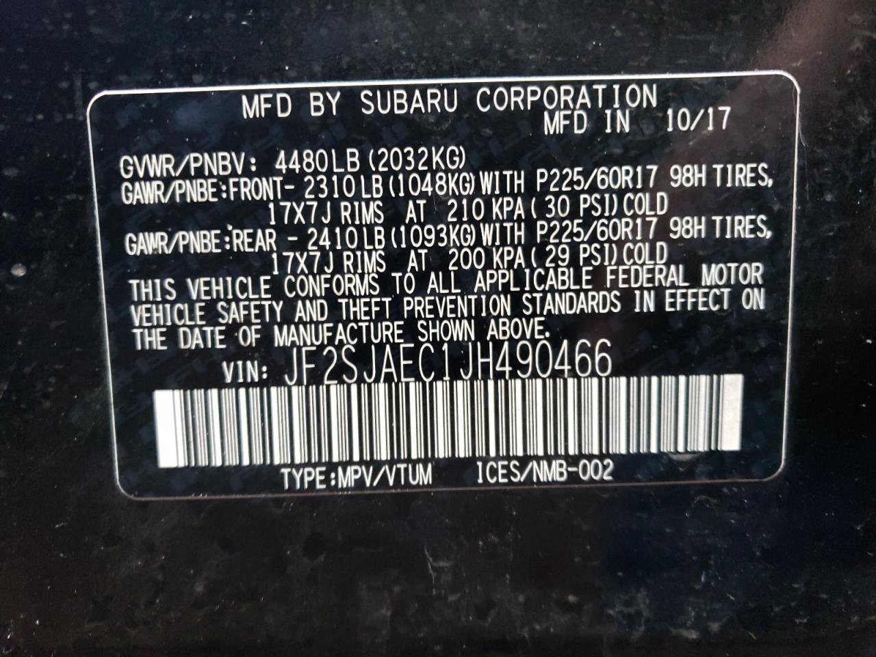 Photo 10 from auction – 2018 SUBARU FORESTER 2 with VIN JF2SJAEC1JH490466