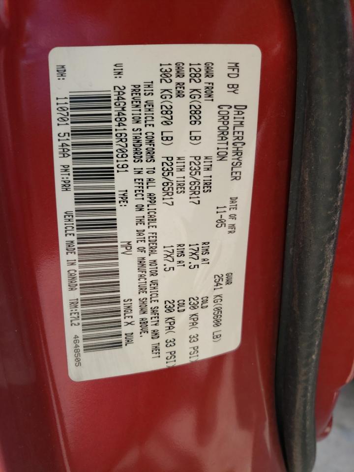 Photo 10 from auction – 2006 CHRYSLER PACIFICA with VIN 2A4GM48416R709191