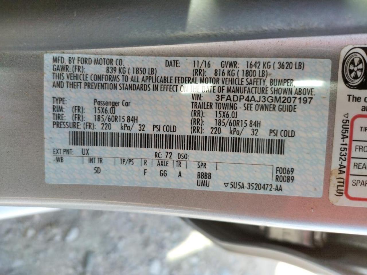 Photo 10 from auction – 2016 FORD FIESTA S with VIN 3FADP4AJ3GM207197
