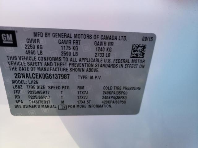 Photo 10 from auction – 2016 CHEVROLET EQUINOX LT with VIN 2GNALCEK0G6137987