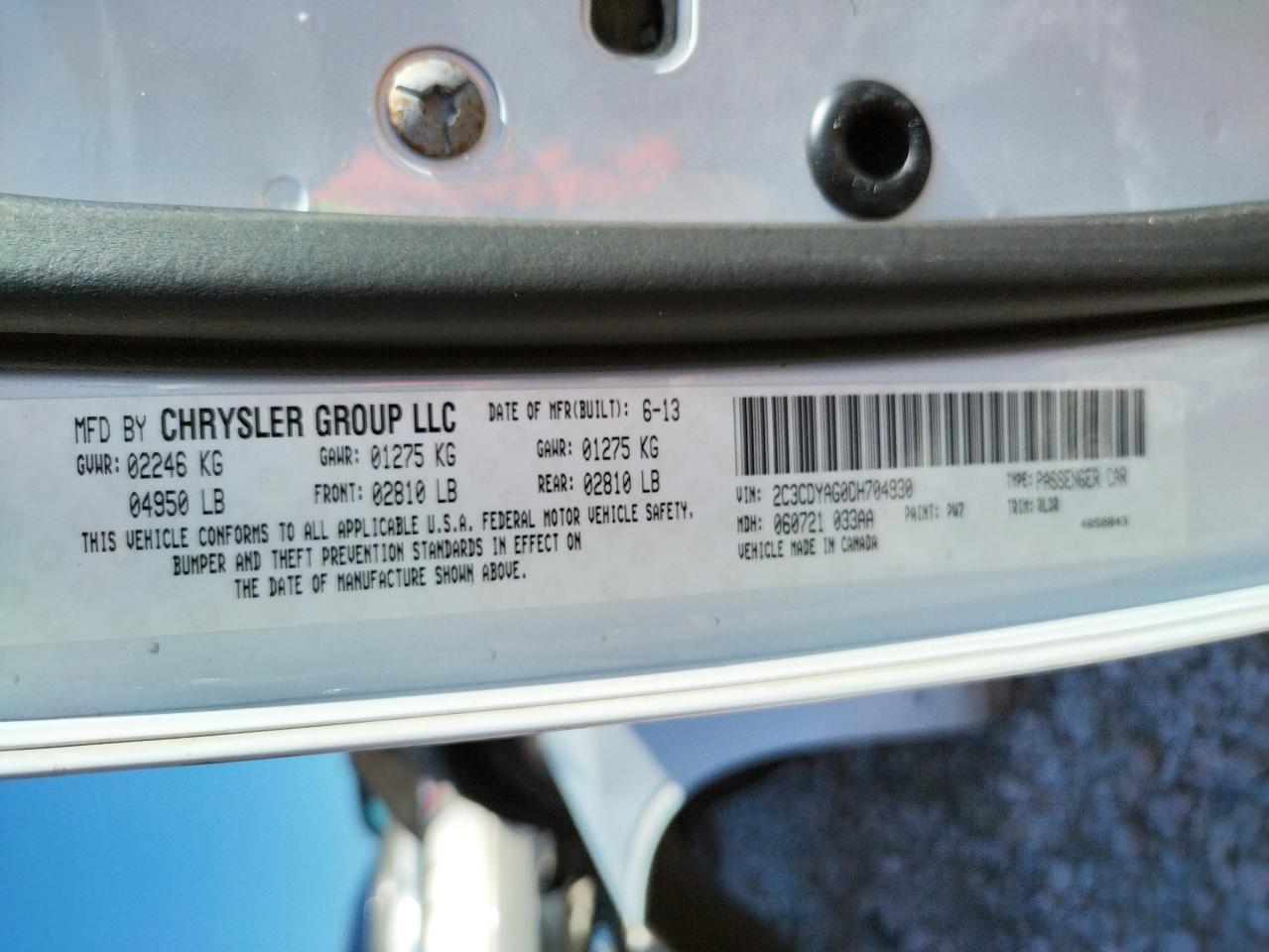 Photo 10 from auction – 2013 DODGE CHALLENGER with VIN 2C3CDYAG0DH704930