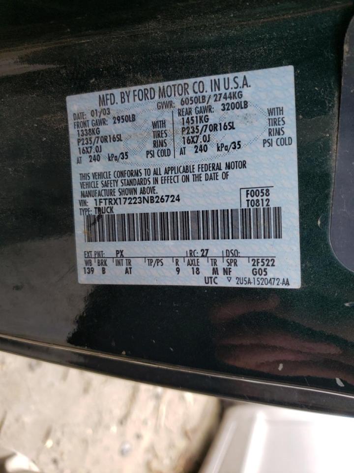 Photo 10 from auction – 2003 FORD F150 with VIN 1FTRX17223NB26724