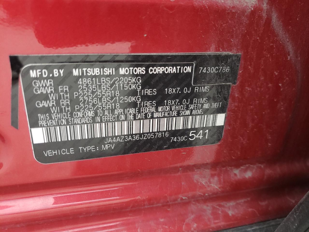 Photo 10 from auction – 2018 MITSUBISHI OUTLANDER with VIN JA4AZ3A36JZ057816