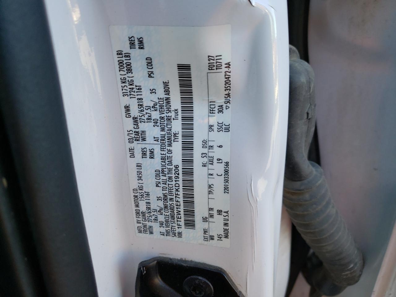 Photo 10 from auction – 2015 FORD F150 SUPER with VIN 1FTEW1EF7FKD19206
