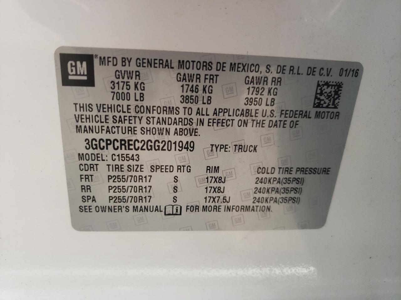 Photo 10 from auction – 2016 CHEVROLET SILVERADO with VIN 3GCPCREC2GG201949