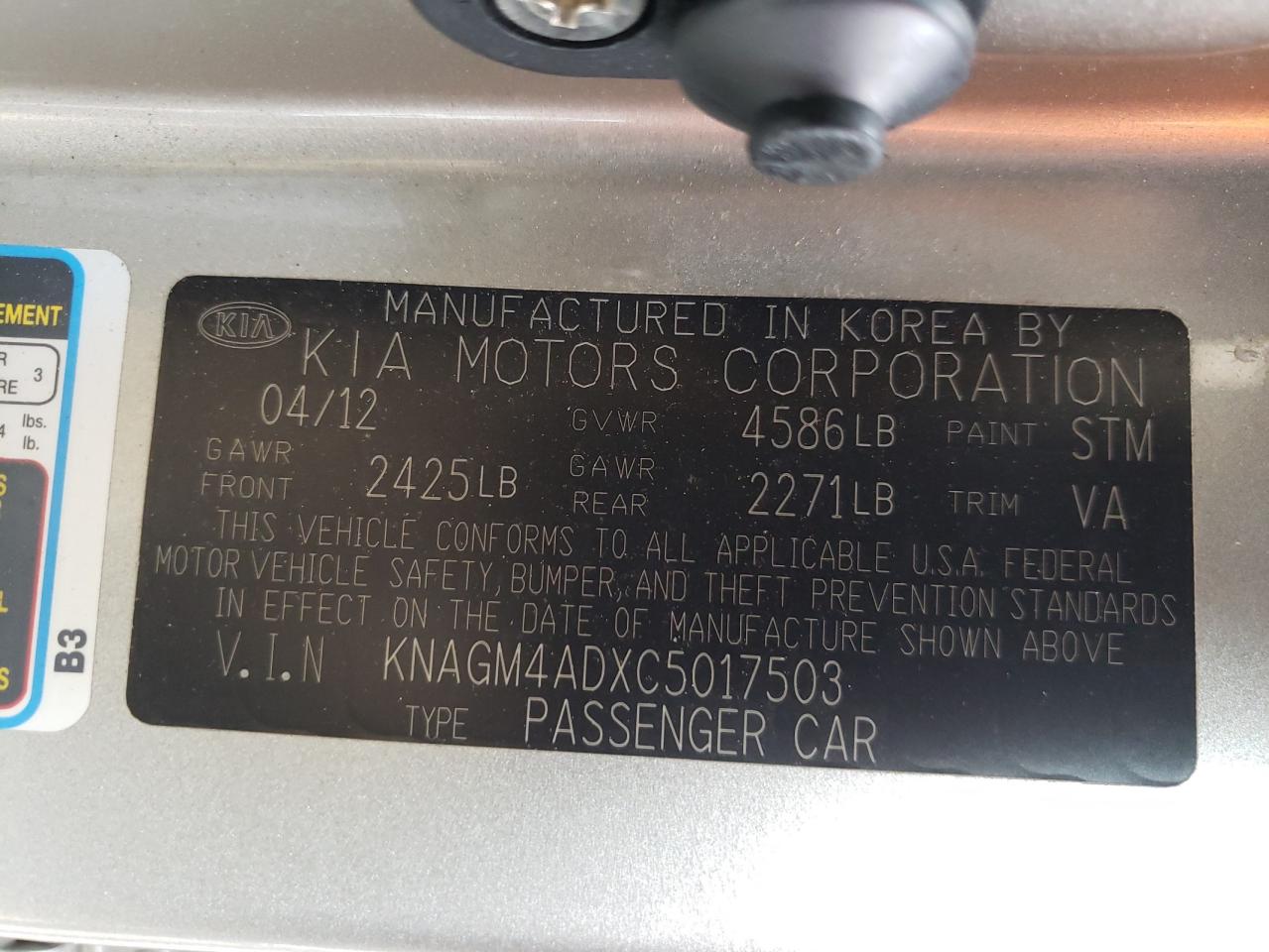 Photo 10 from auction – 2012 KIA OPTIMA HYB with VIN KNAGM4ADXC5017503