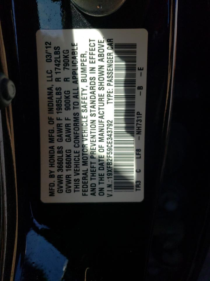 Photo 10 from auction – 2012 HONDA CIVIC LX with VIN 19XFB2F59CE343792