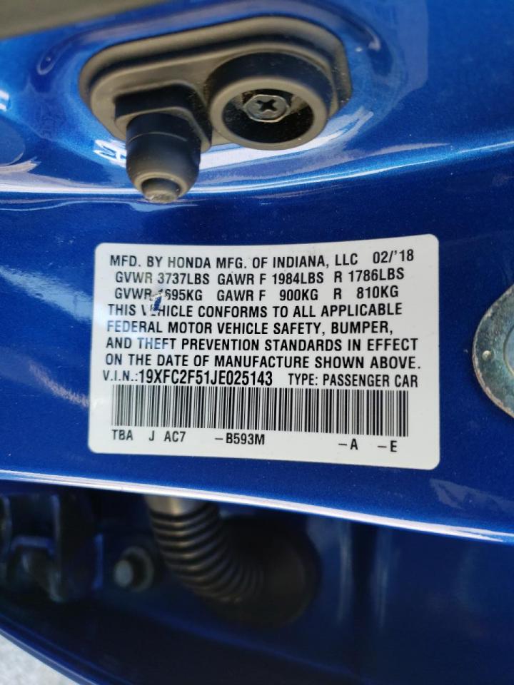 Photo 10 from auction – 2018 HONDA CIVIC LX with VIN 19XFC2F51JE025143