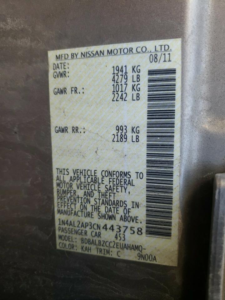 Photo 10 from auction – 2012 NISSAN ALTIMA BAS with VIN 1N4AL2AP3CN443758