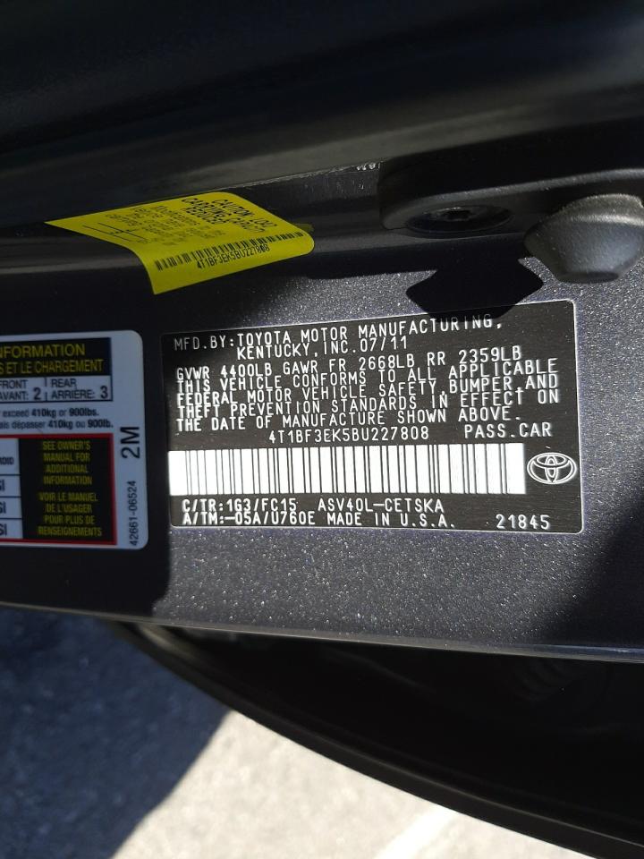 Фото 10 с аукциона – 2011 TOYOTA CAMRY BASE с VIN 4T1BF3EK5BU227808