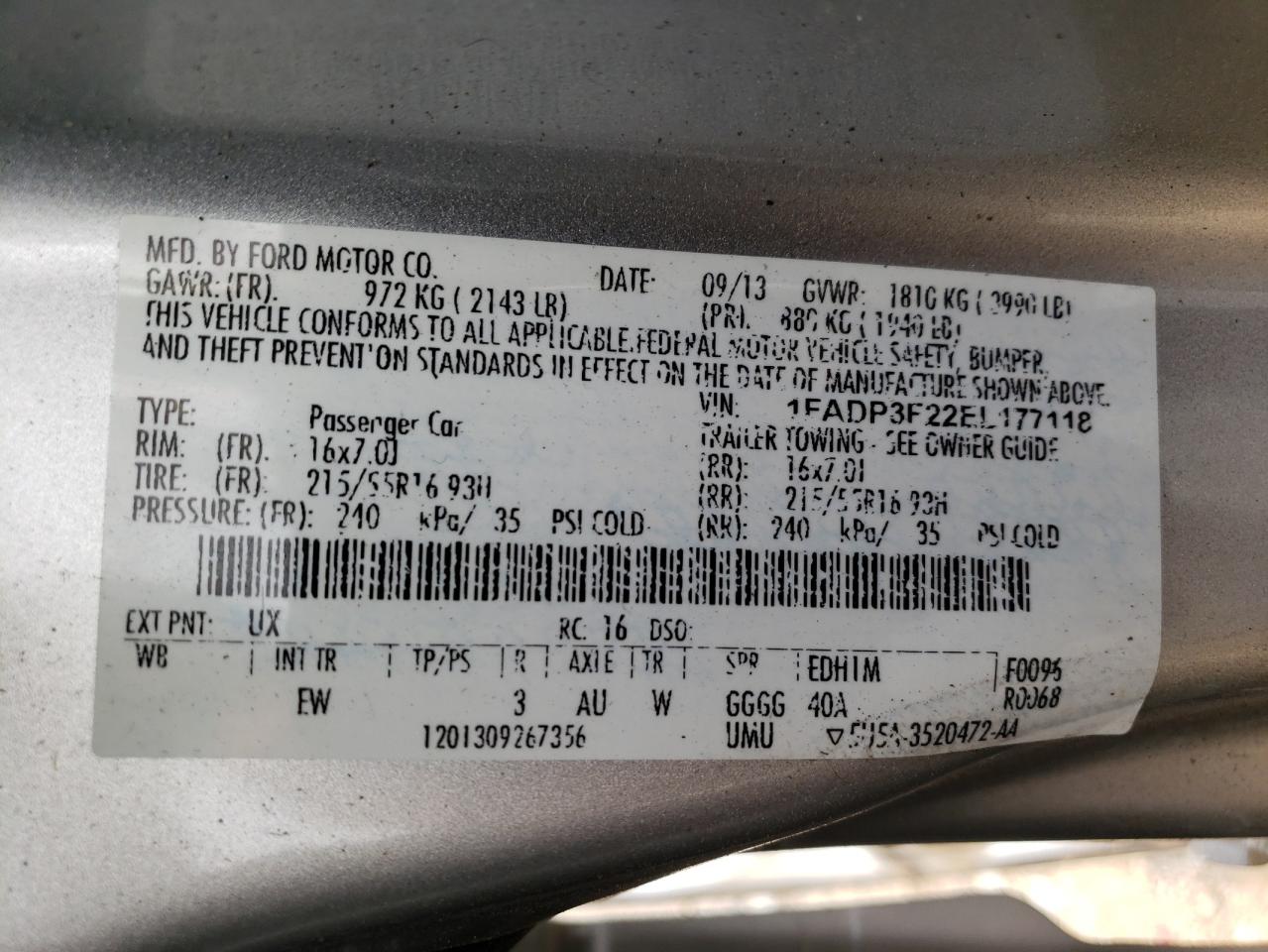 Фото 10 с аукциона – 2014 FORD FOCUS SE с VIN 1FADP3F22EL177118
